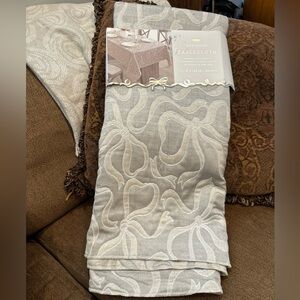 New Envogue Boundary Champagne Embroidered  Ribbons Tablecloth 60x102”